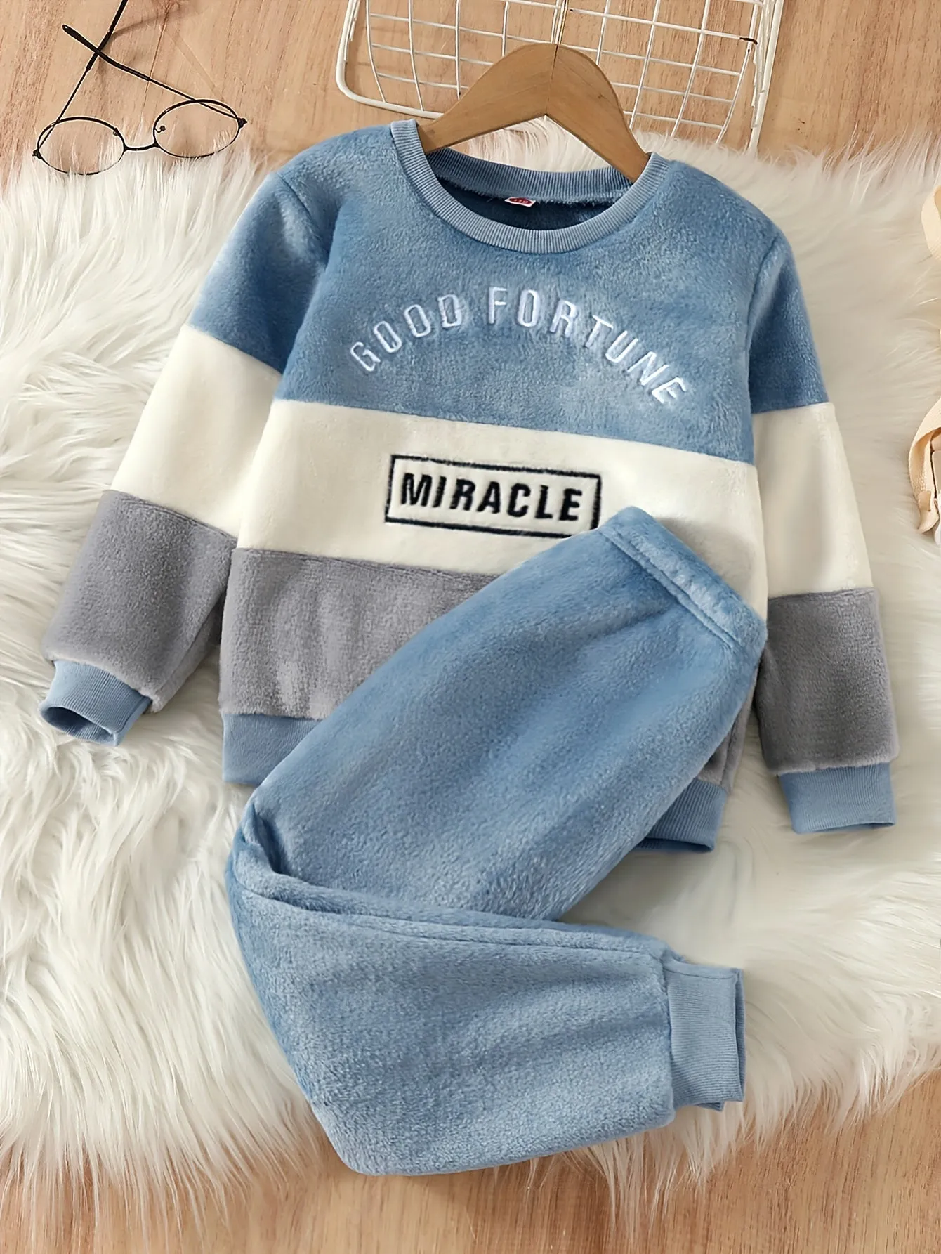 Boys Furry Winter Outfit – Warm Embroidered 2-Piece Set