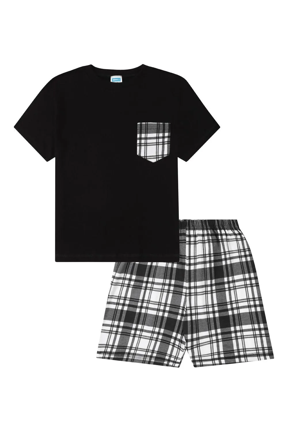 Boys Girls Black and White Check Woven Short Pyjamas