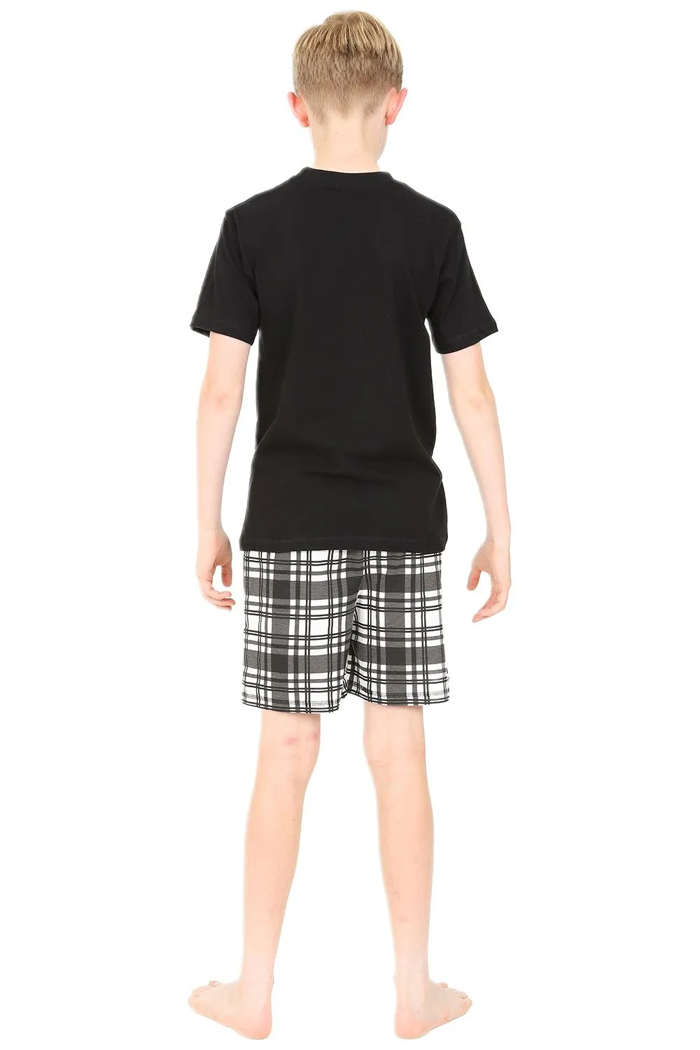 Boys Girls Black and White Check Woven Short Pyjamas