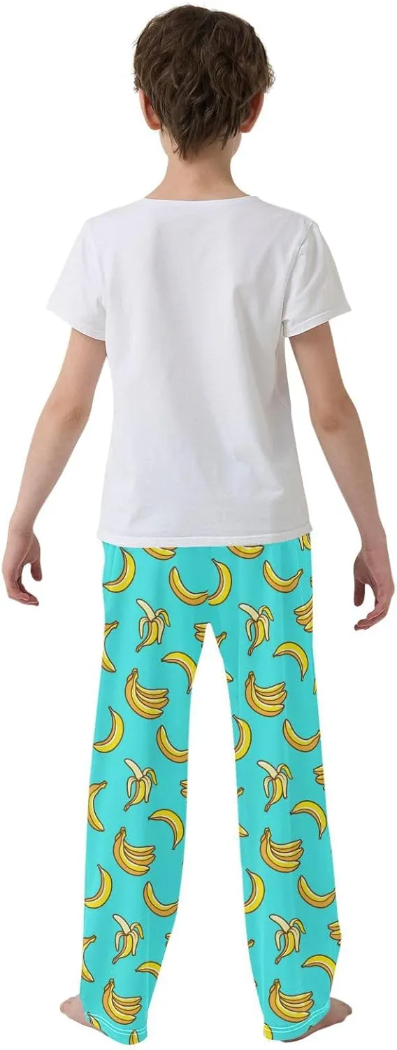 Boys Pajama Pants Cute Banana Turquoise Elastic Waist Lounge Pajama Bottoms with 2 Pockets Soft Sleep Pjs M