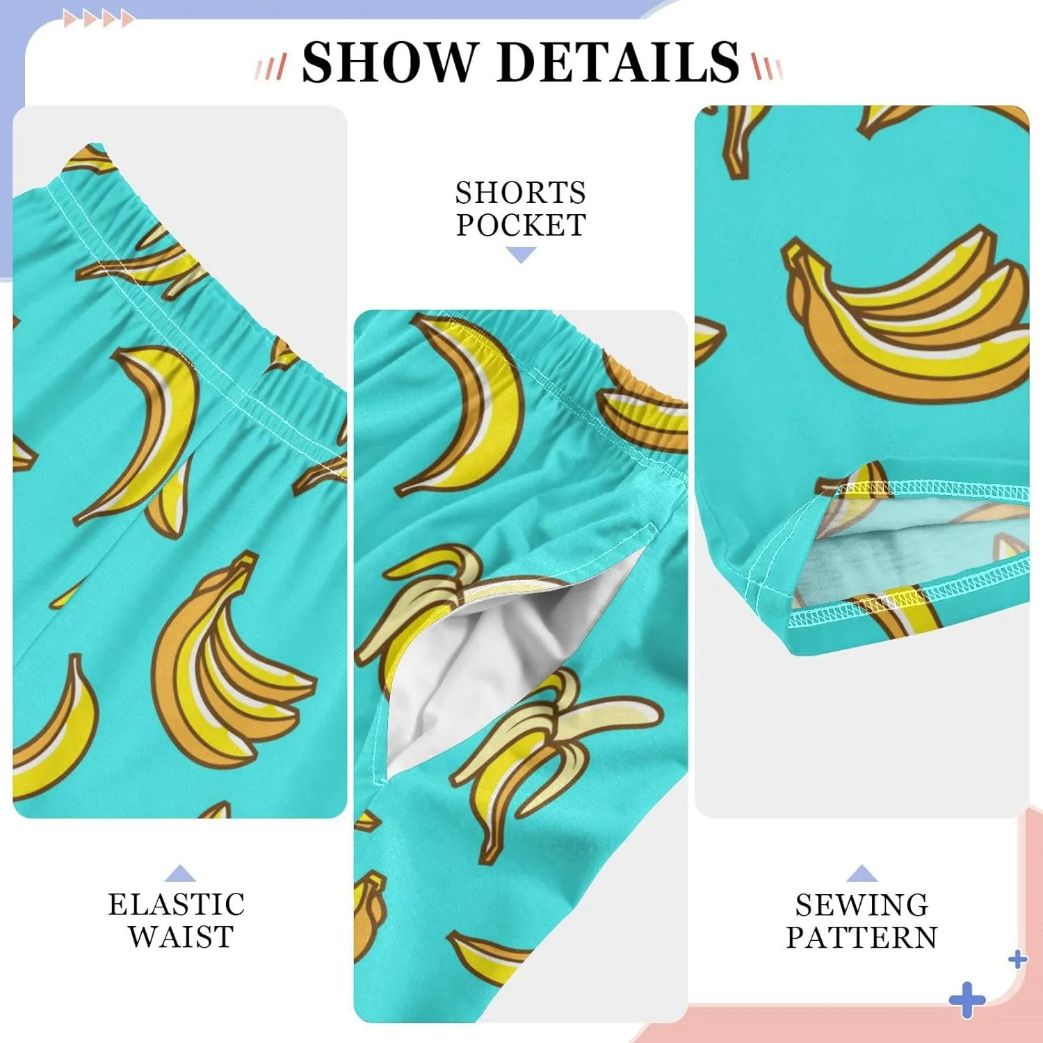 Boys Pajama Pants Cute Banana Turquoise Elastic Waist Lounge Pajama Bottoms with 2 Pockets Soft Sleep Pjs M