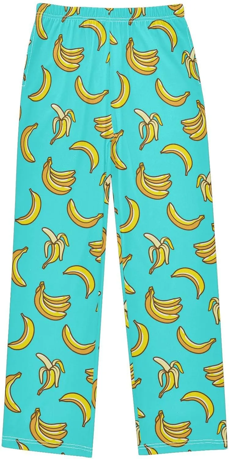 Boys Pajama Pants Cute Banana Turquoise Elastic Waist Lounge Pajama Bottoms with 2 Pockets Soft Sleep Pjs M