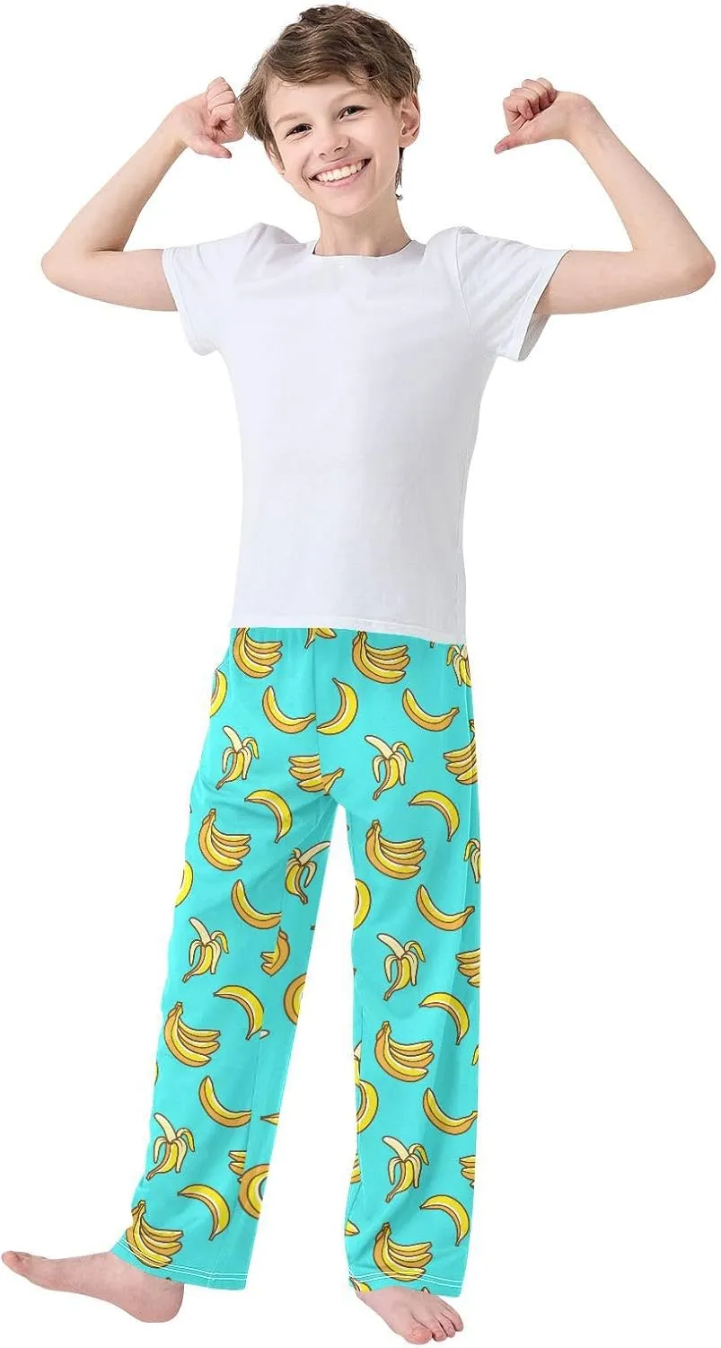 Boys Pajama Pants Cute Banana Turquoise Elastic Waist Lounge Pajama Bottoms with 2 Pockets Soft Sleep Pjs M