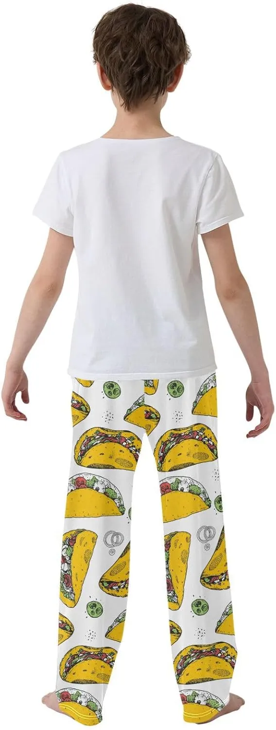 Boys Pajama Pants Tacos Hand Drawn Fast Food Elastic Waist Lounge Pajama Bottoms with 2 Pockets Soft Sleep Pjs M