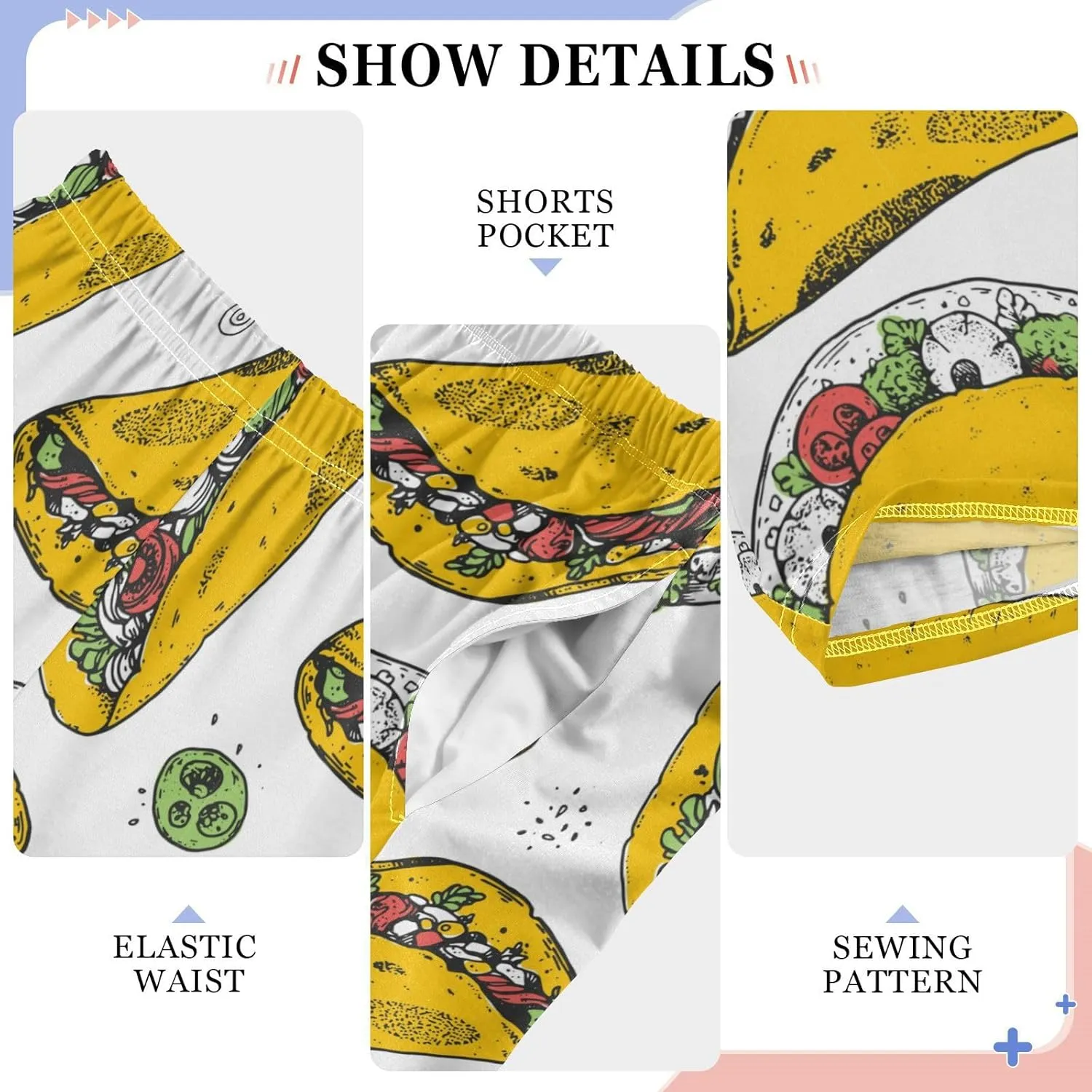 Boys Pajama Pants Tacos Hand Drawn Fast Food Elastic Waist Lounge Pajama Bottoms with 2 Pockets Soft Sleep Pjs M