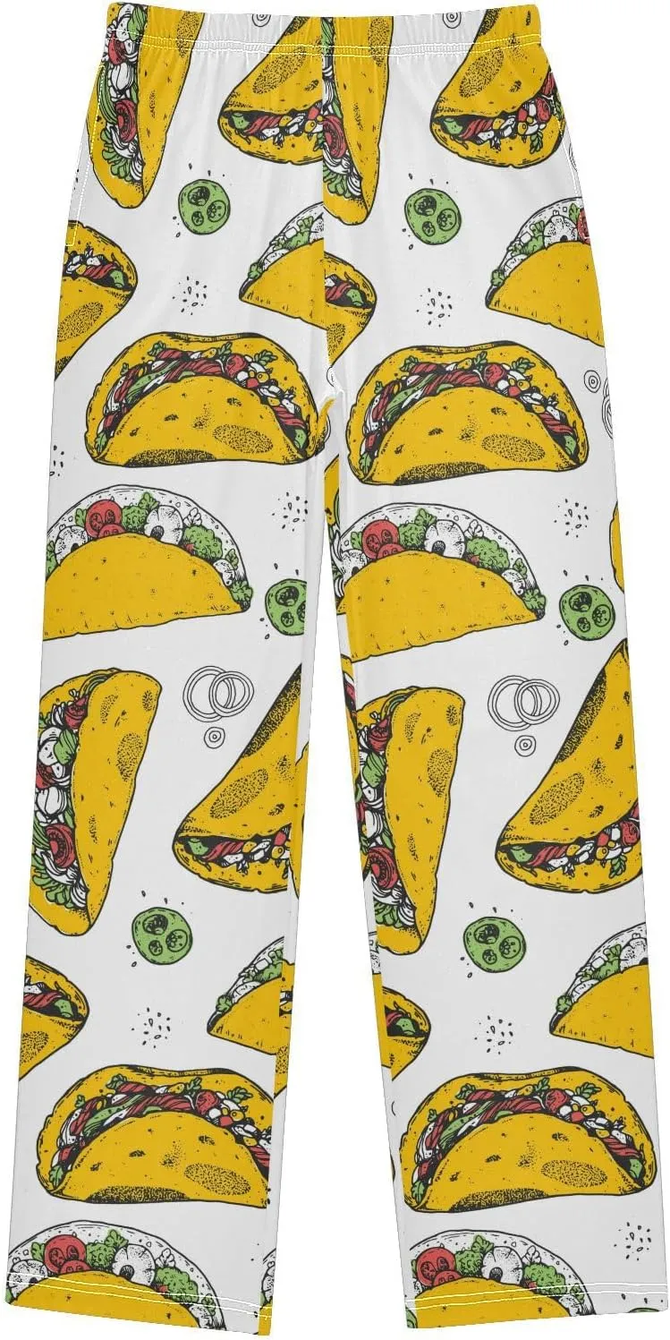 Boys Pajama Pants Tacos Hand Drawn Fast Food Elastic Waist Lounge Pajama Bottoms with 2 Pockets Soft Sleep Pjs M