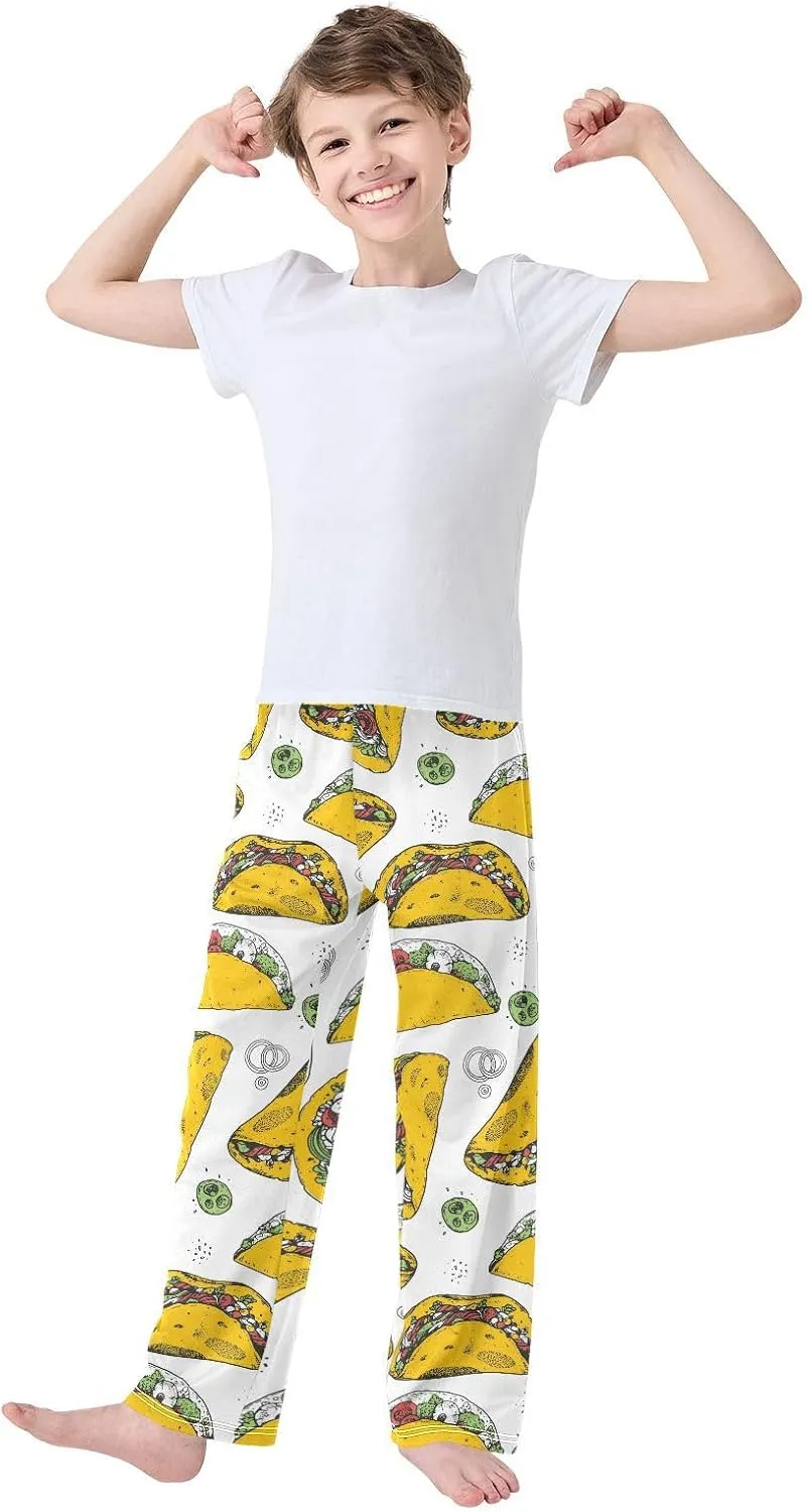 Boys Pajama Pants Tacos Hand Drawn Fast Food Elastic Waist Lounge Pajama Bottoms with 2 Pockets Soft Sleep Pjs M
