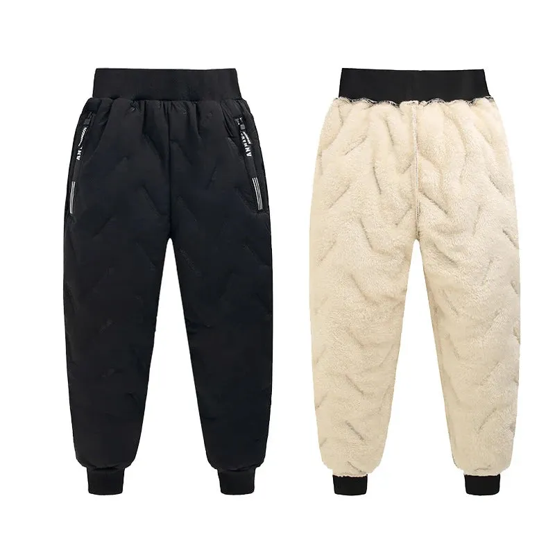 Boys Thickened Cotton Pants – Warm Winter Plush Trousers