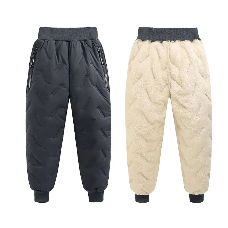 Boys Thickened Cotton Pants – Warm Winter Plush Trousers