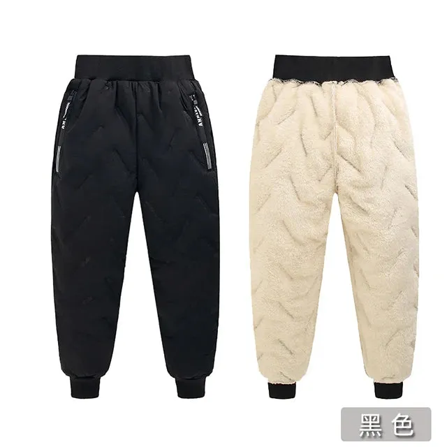 Boys Thickened Cotton Pants – Warm Winter Plush Trousers