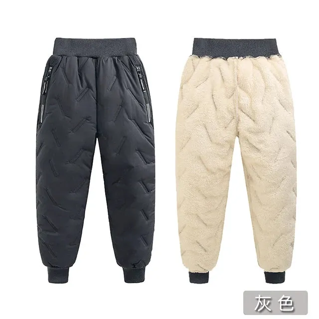 Boys Thickened Cotton Pants – Warm Winter Plush Trousers