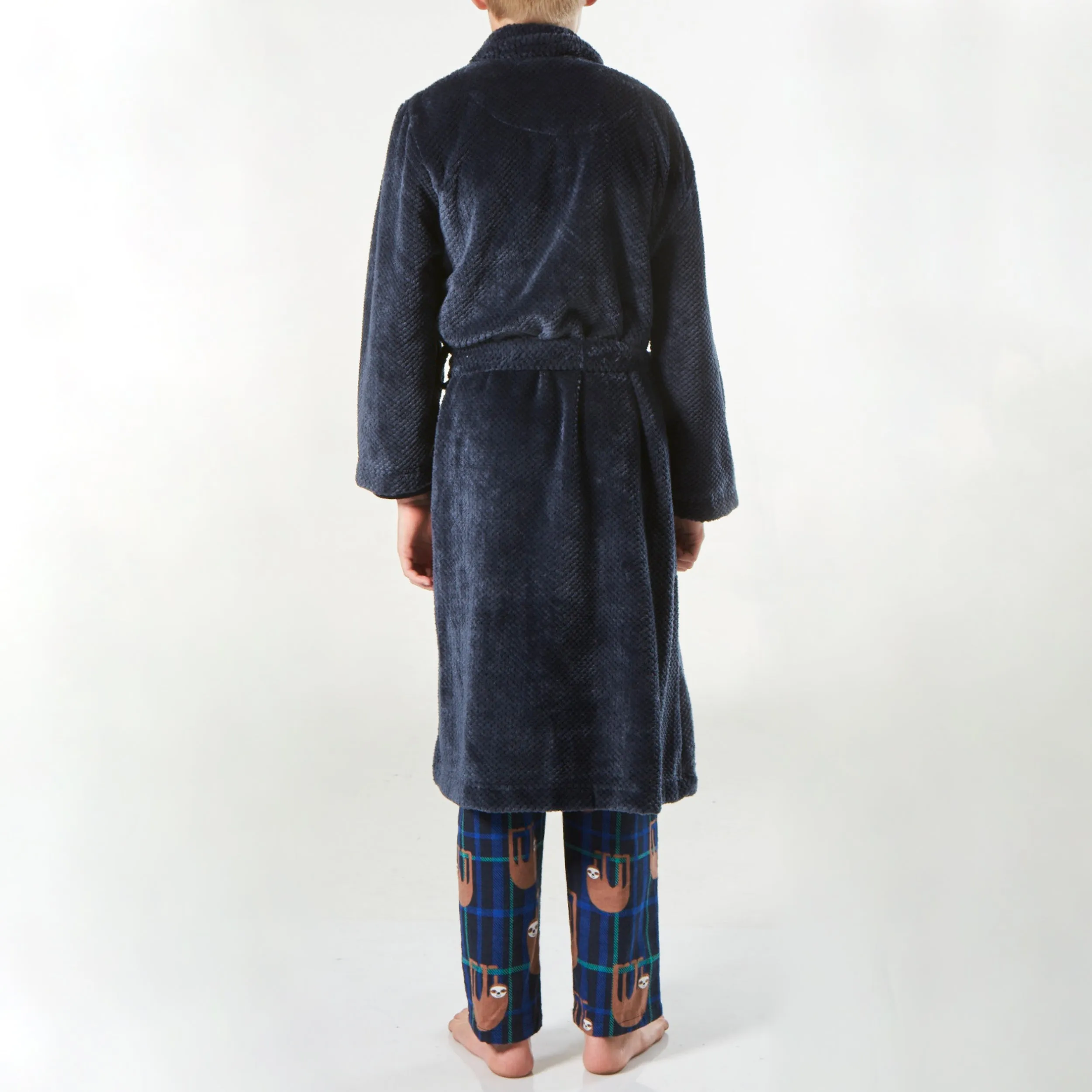 Boy's Waffle Texture Coral Fleece Robe - Navy