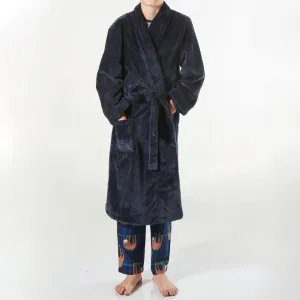 Boy's Waffle Texture Coral Fleece Robe - Navy