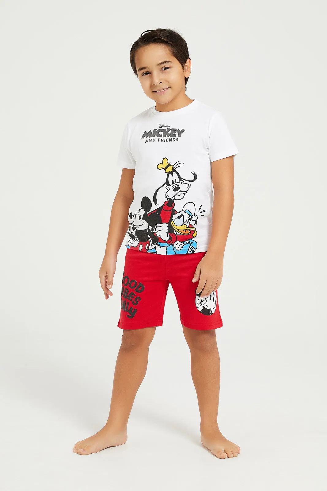 Boys White And Red Mickey And Friends Pyjama Set (2 Piece)