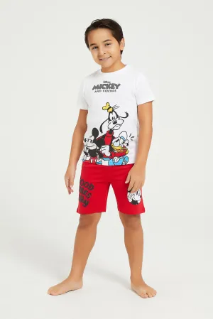 Boys White And Red Mickey And Friends Pyjama Set (2 Piece)