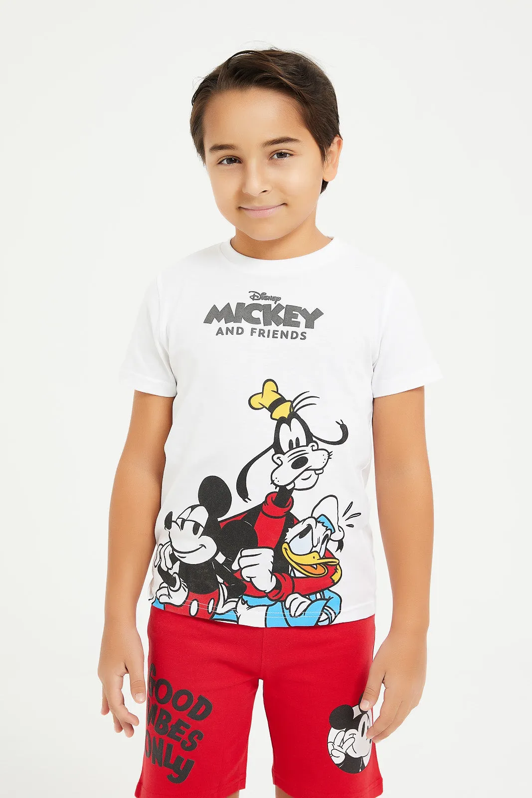 Boys White And Red Mickey And Friends Pyjama Set (2 Piece)