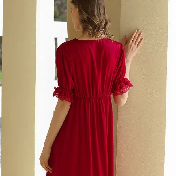 Bridal Red Side Slit Wedding Nightgown