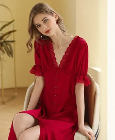 Bridal Red Side Slit Wedding Nightgown
