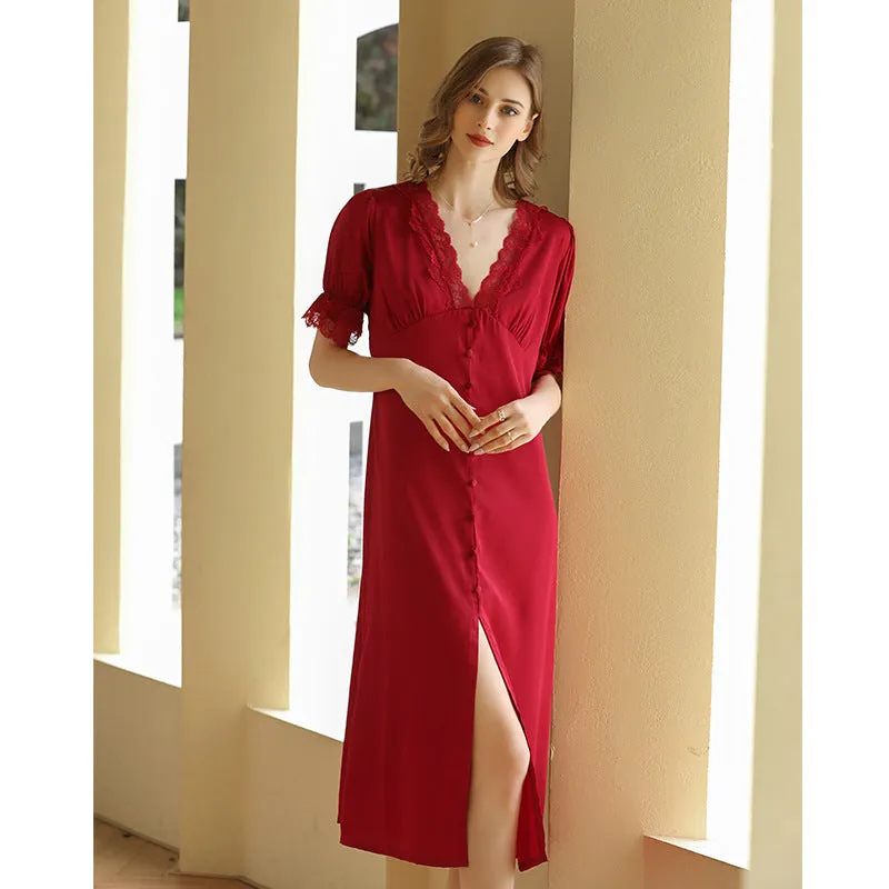 Bridal Red Side Slit Wedding Nightgown