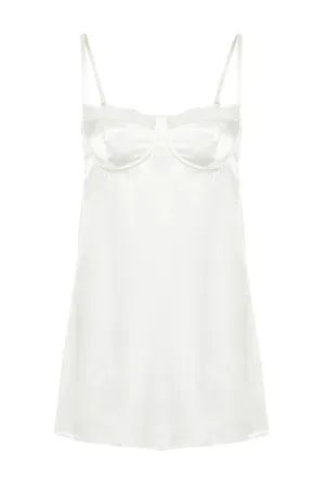 Bridal White Satin Lace Detailed Fantasy Nightgown