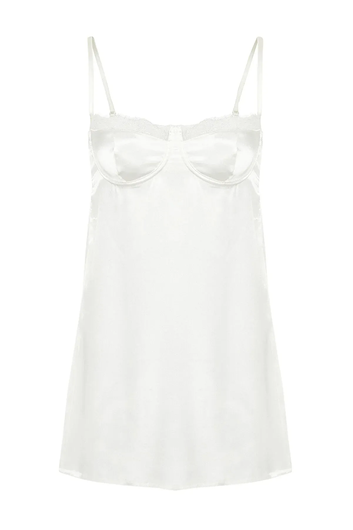 Bridal White Satin Lace Detailed Fantasy Nightgown