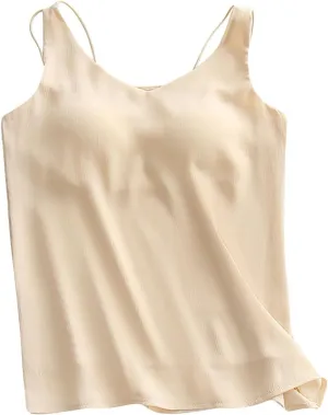Built-in Bra Cami Tank Tops for Women Comfy Summer Basic Solid V Neck Loose Camisole Padded Sleepwear Workout Yoga Shirts