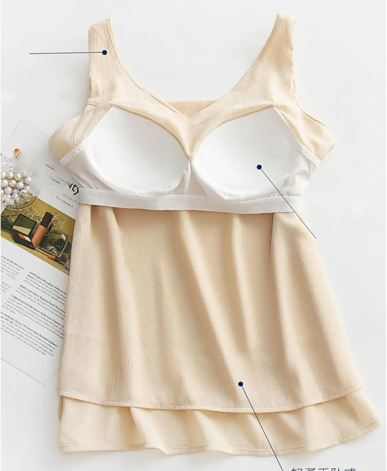 Built-in Bra Cami Tank Tops for Women Comfy Summer Basic Solid V Neck Loose Camisole Padded Sleepwear Workout Yoga Shirts