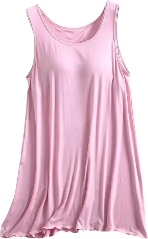 Bulit-in-Bra Nightgowns for Women Sleeveless Loose Crew Neck Pajamas Tank Dress Summer Soft Modal Sleepwear
