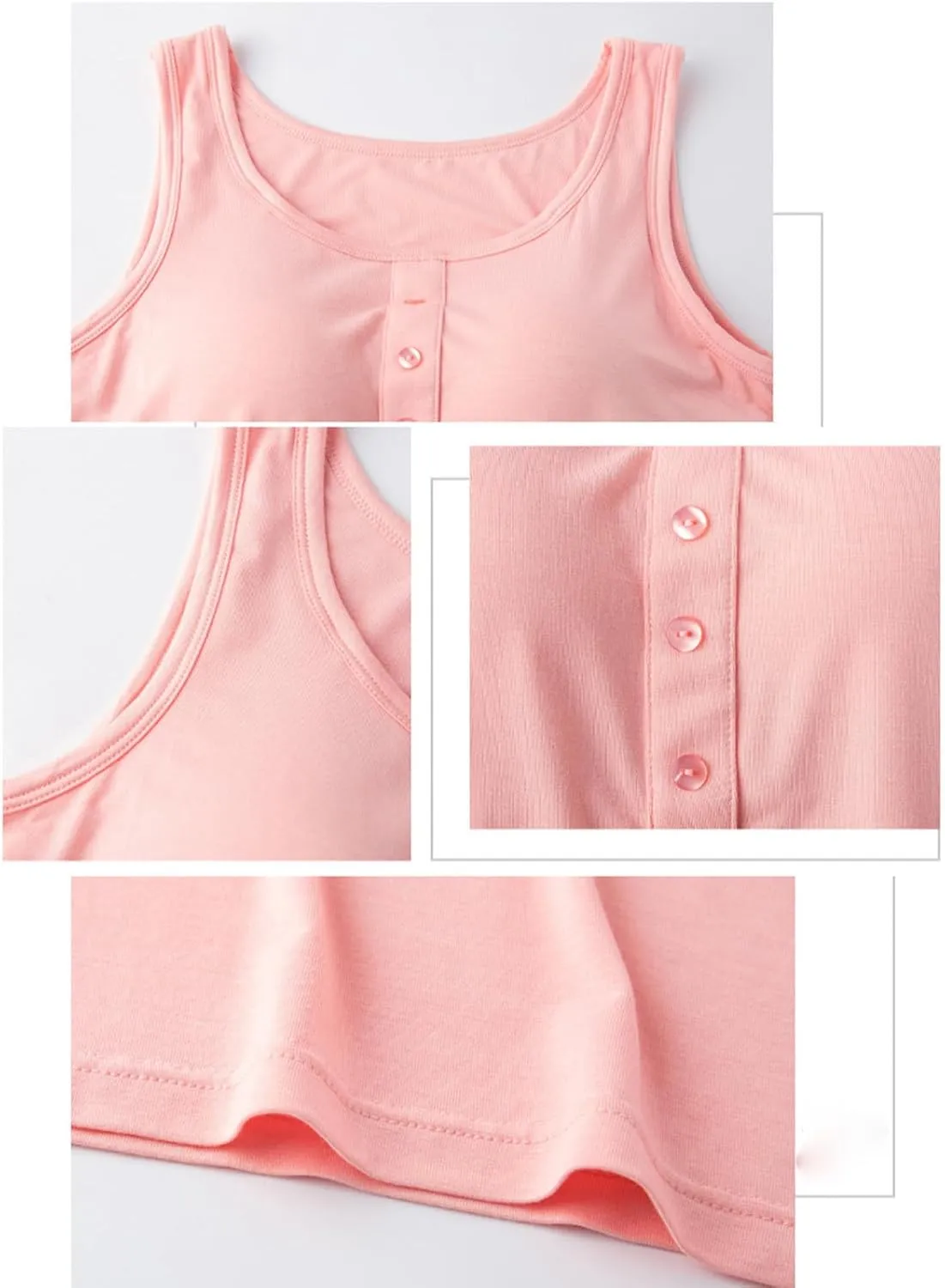 Bulit-in-Bra Tanks Nightgowns for Women Summer Button Henley Neck Lounge Dress Loose Sleeveless Soft Modal Sleepwear