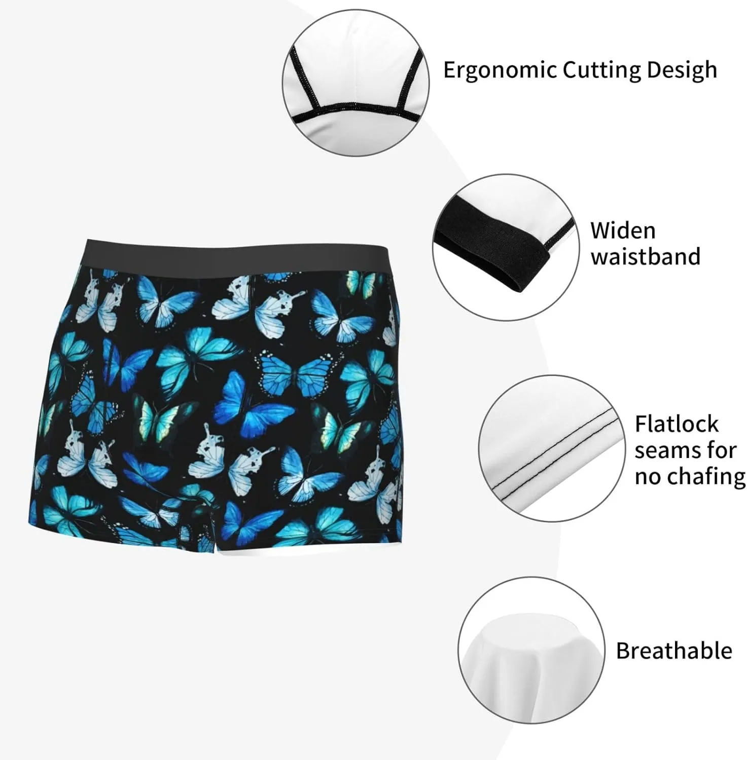 Butterfly Fashion Men'S Underwear Boxer Briefs Comfor Breathable