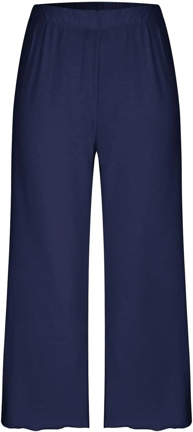 Capris Pajamas for Women Summer Short Sleeve Crewneck Sleepwear Top and Capri Pants 2 Piece Loungewear Sets with Pockets