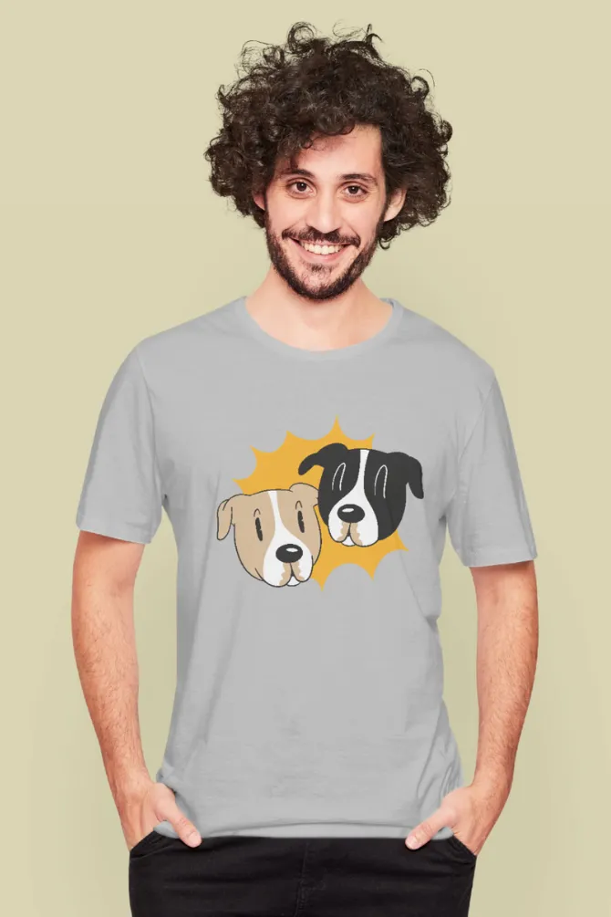 Cartoon Dog Duo Printed T-shirt for men