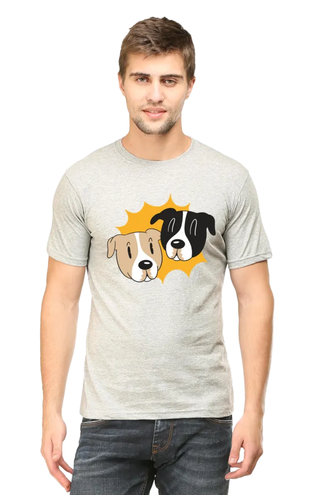 Cartoon Dog Duo Printed T-shirt for men