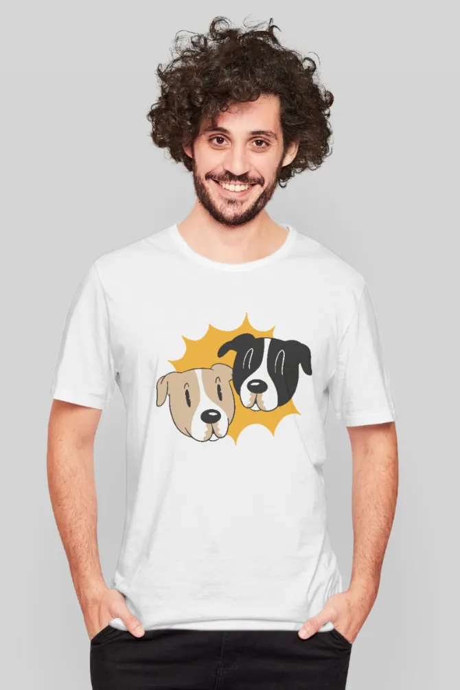 Cartoon Dog Duo Printed T-shirt for men