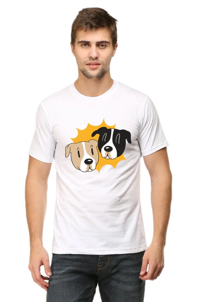 Cartoon Dog Duo Printed T-shirt for men
