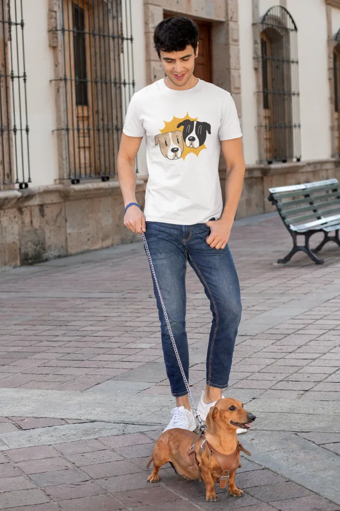 Cartoon Dog Duo Printed T-shirt for men
