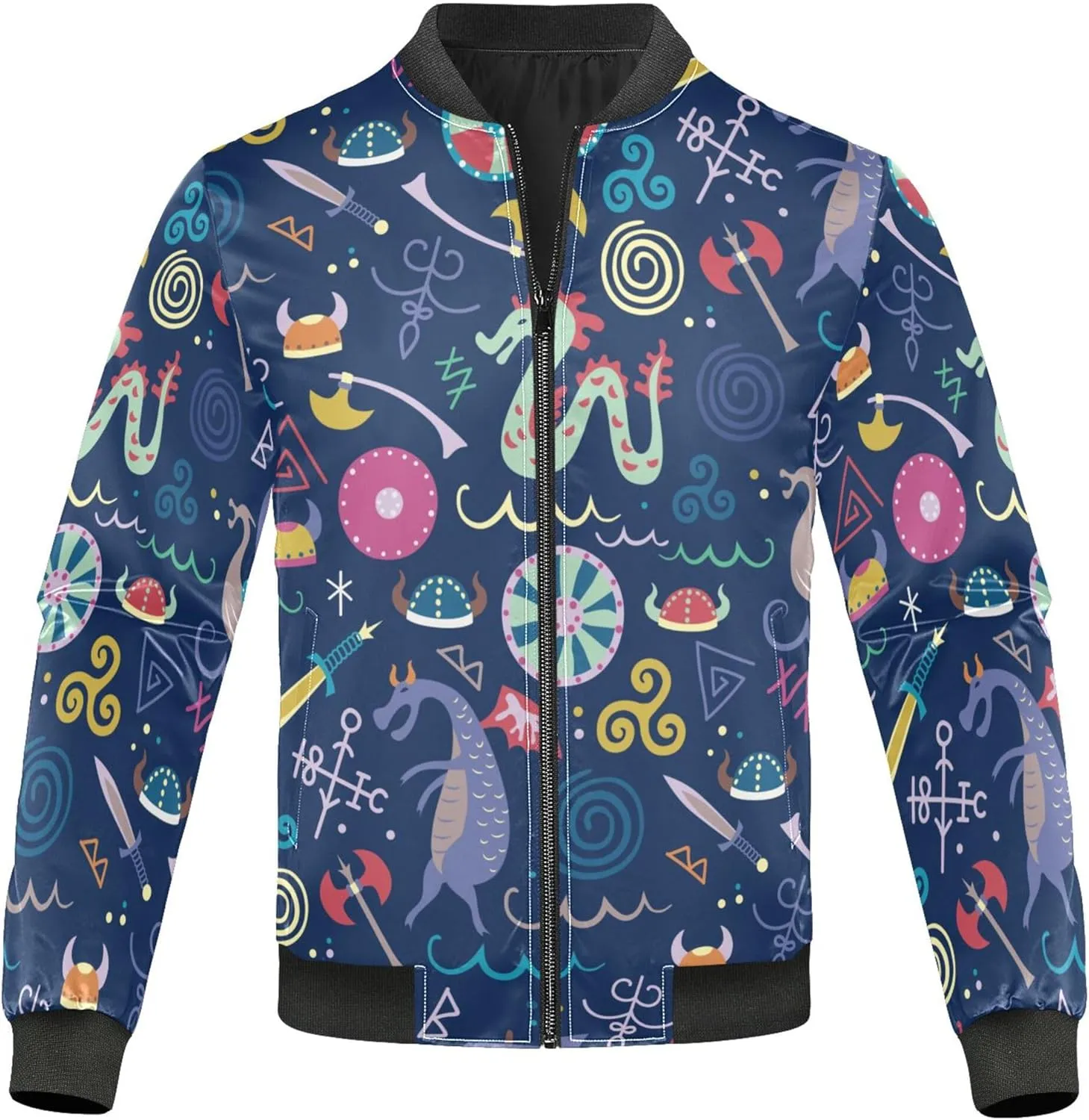 Cartoon Dragon Boats Cute Blue Men'S Jacket Lightweight Winter Windbreaker Mens Lightweight Zipper Jacket Sports Clothing