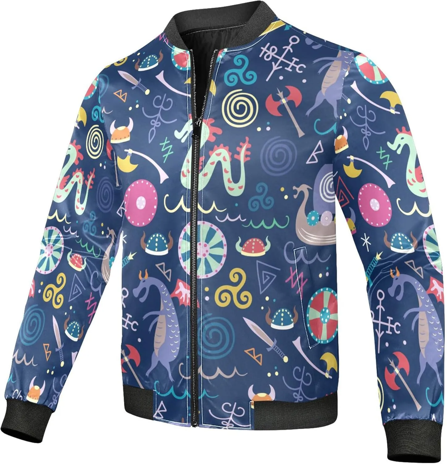 Cartoon Dragon Boats Cute Blue Men'S Jacket Lightweight Winter Windbreaker Mens Lightweight Zipper Jacket Sports Clothing