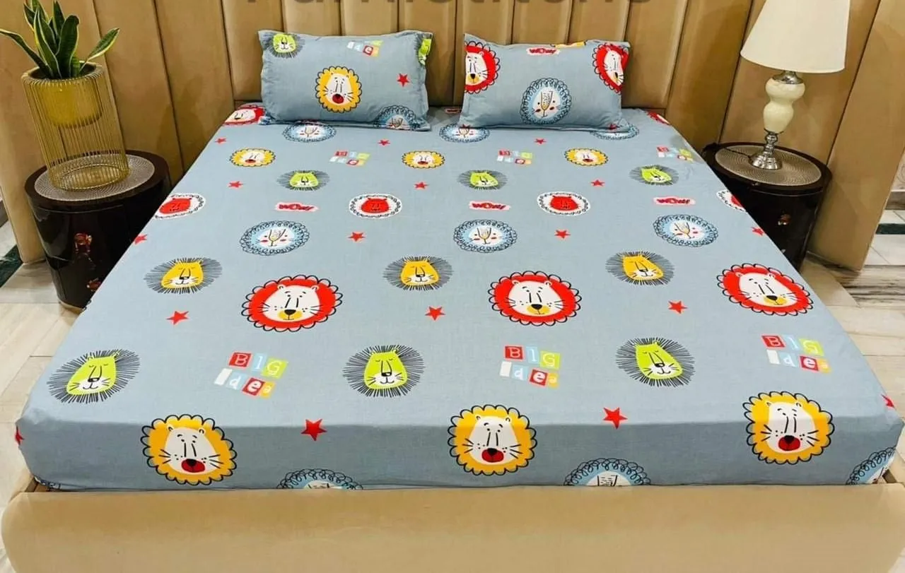 Cartoon Printed Fitted With Elastic Double Bedsheet