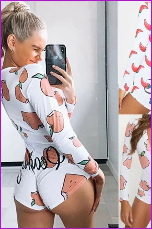 Casual Peachy/Spicy Print Onesies