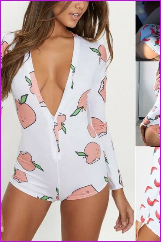 Casual Peachy/Spicy Print Onesies