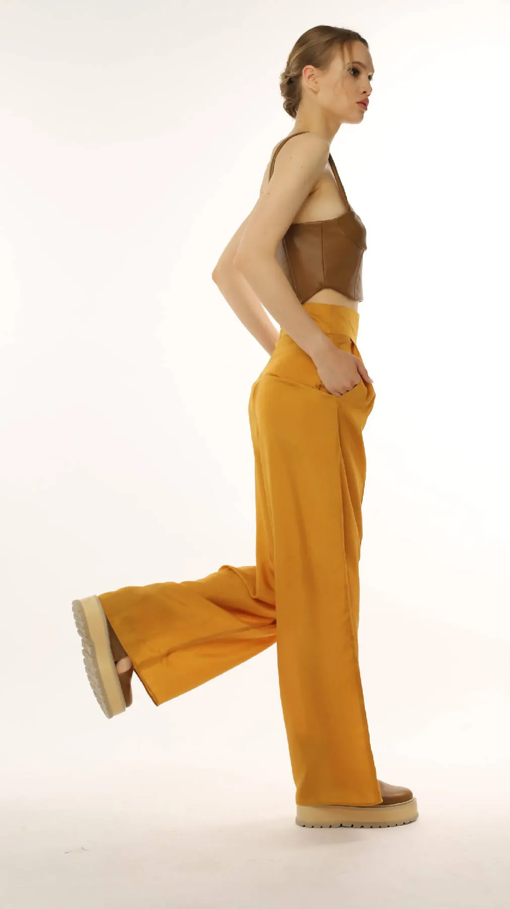Casual Silk Pants in Mustard