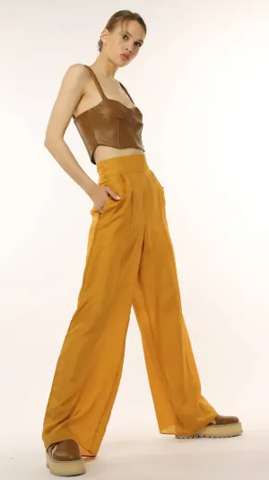 Casual Silk Pants in Mustard