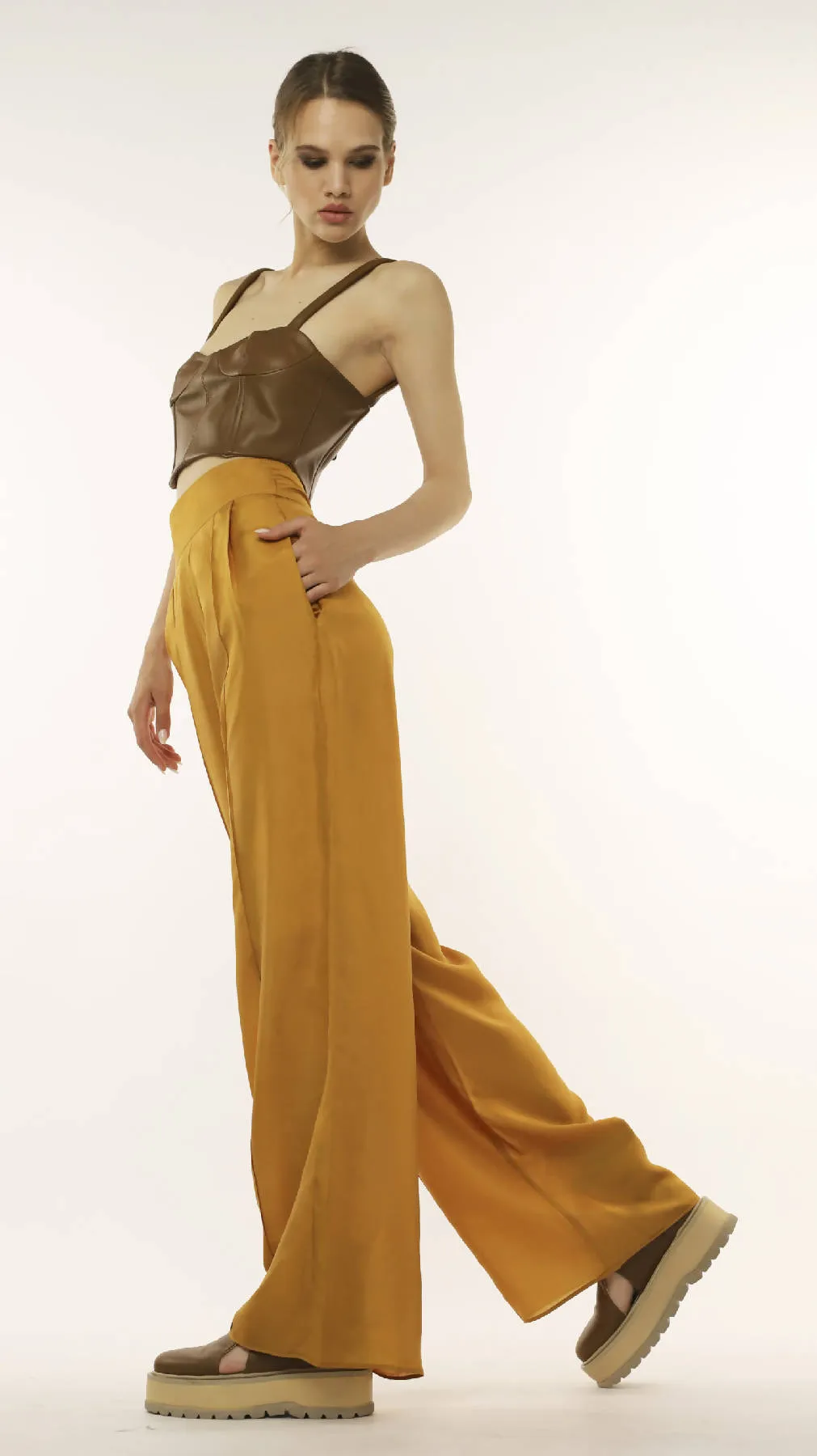 Casual Silk Pants in Mustard