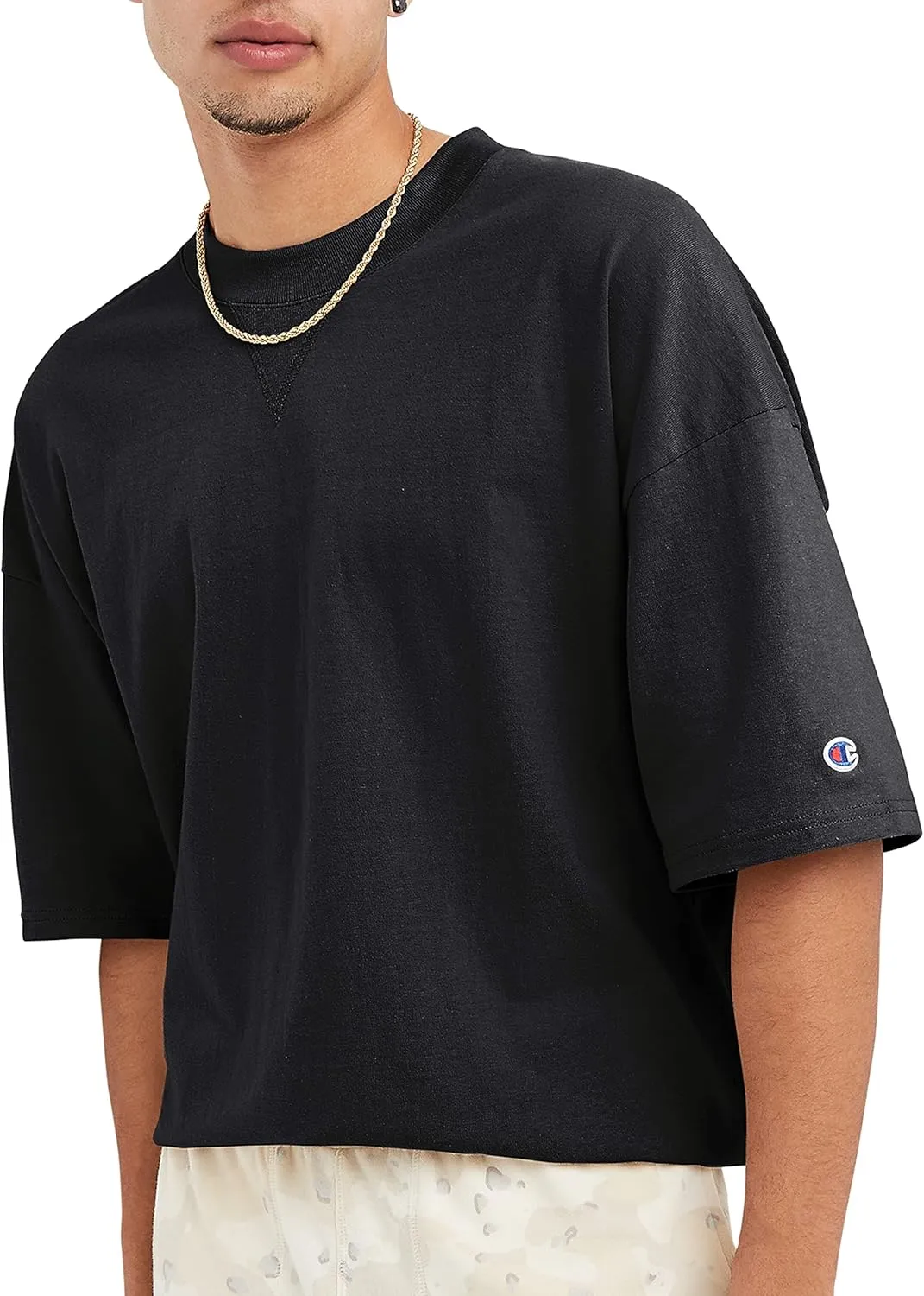 Champion Men's T-Shirt, Relaxed Fit, Midweight Cotton, 100% Cotton, Blue, Large, Half Sleeve