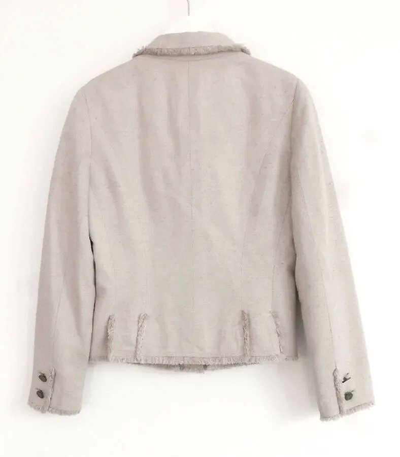 Chanel women’s beige silk vintage jacket with raw fringed hems
