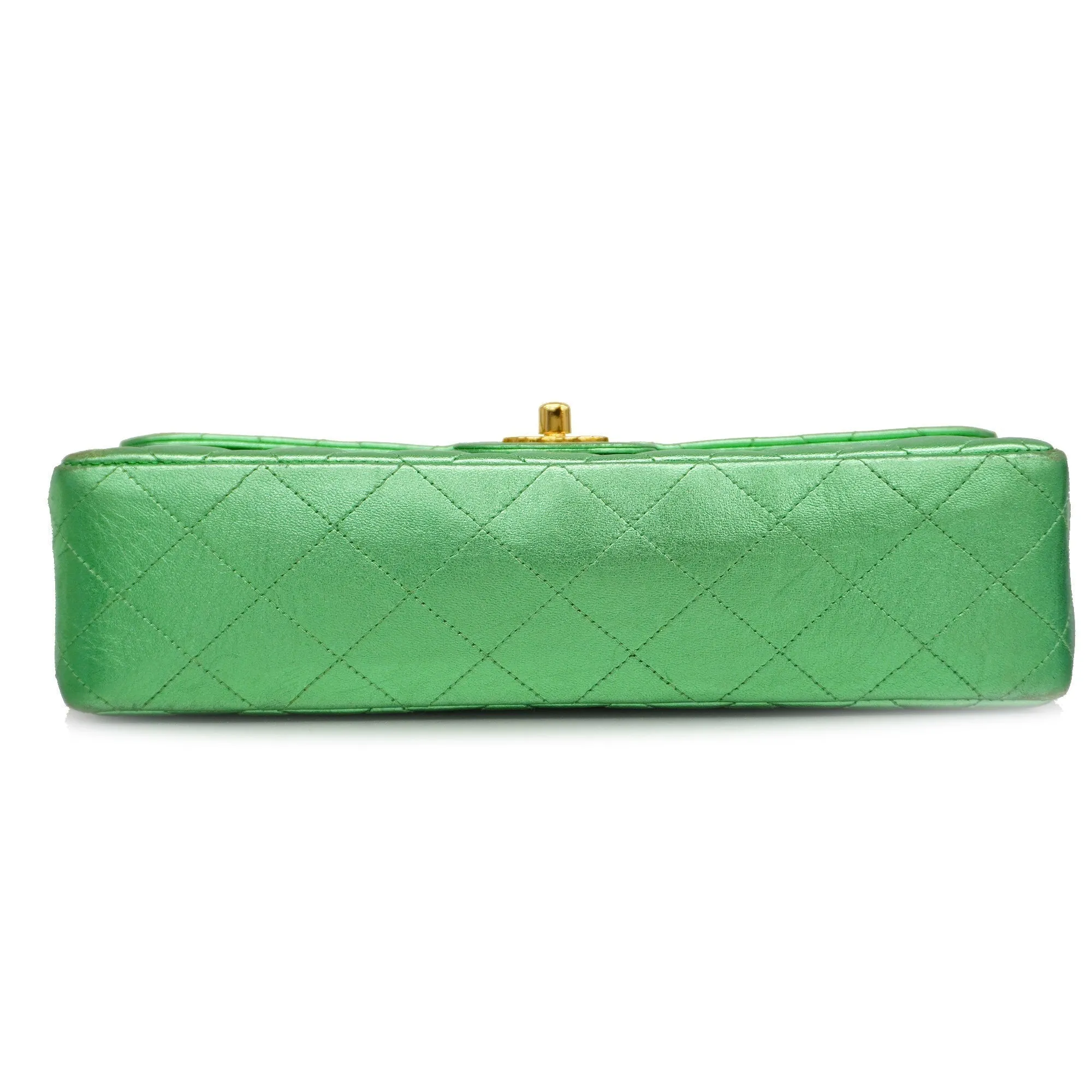 CHANEL[3ca0443] Auth  handbag Matelasse parent-child bag lambskin metallic green gold metal