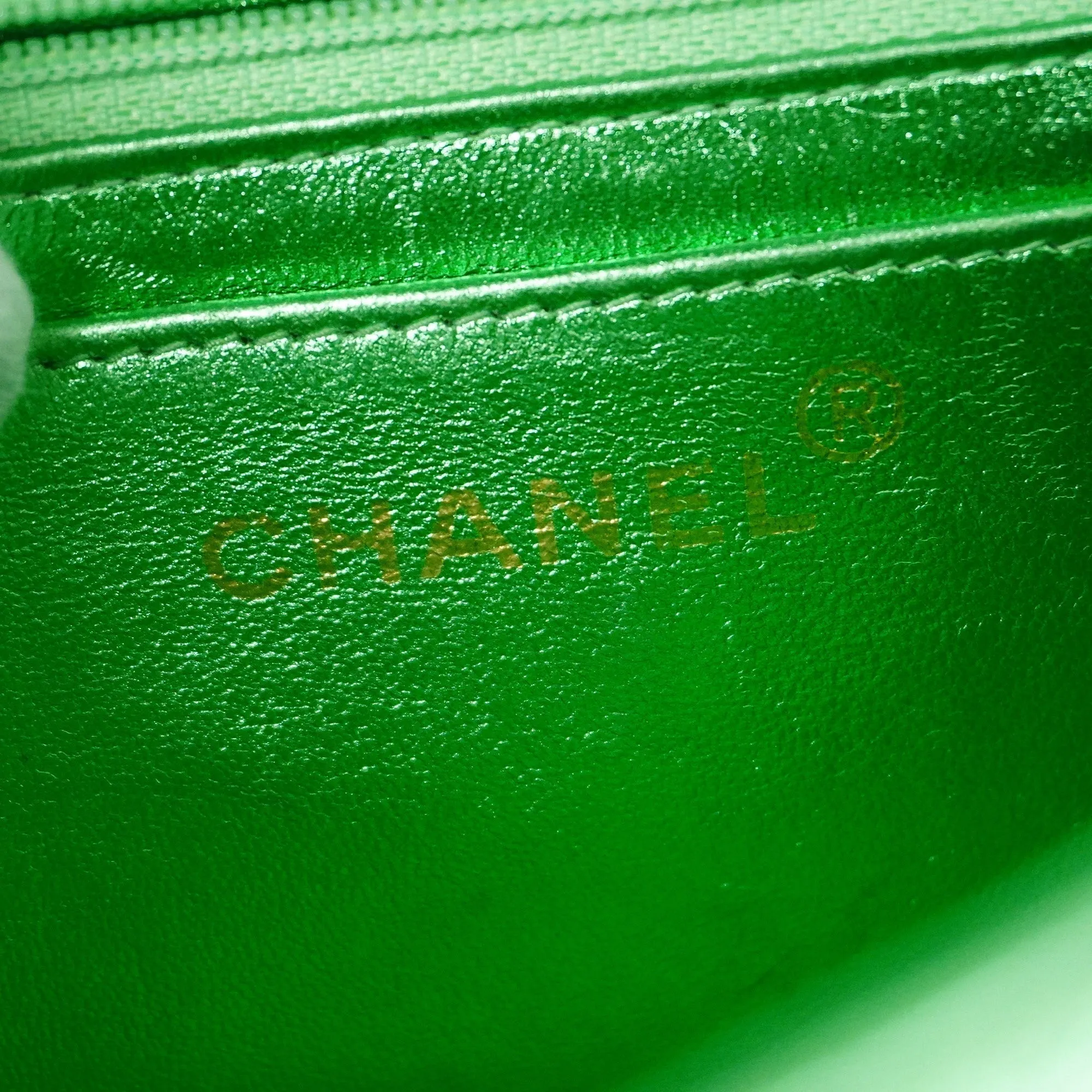 CHANEL[3ca0443] Auth  handbag Matelasse parent-child bag lambskin metallic green gold metal