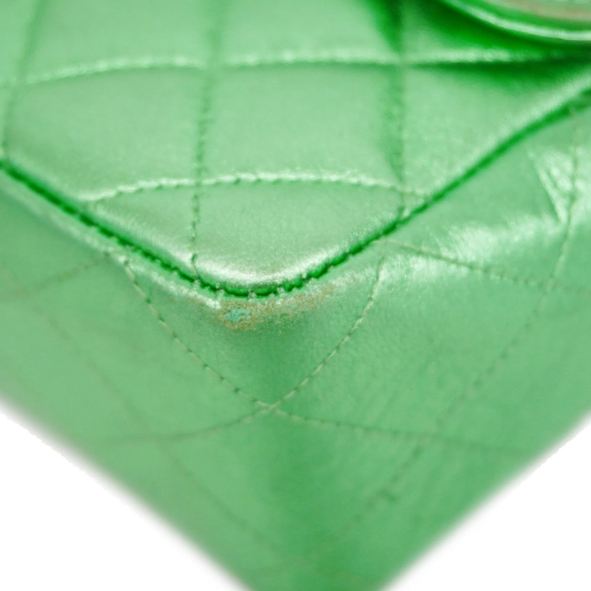CHANEL[3ca0443] Auth  handbag Matelasse parent-child bag lambskin metallic green gold metal