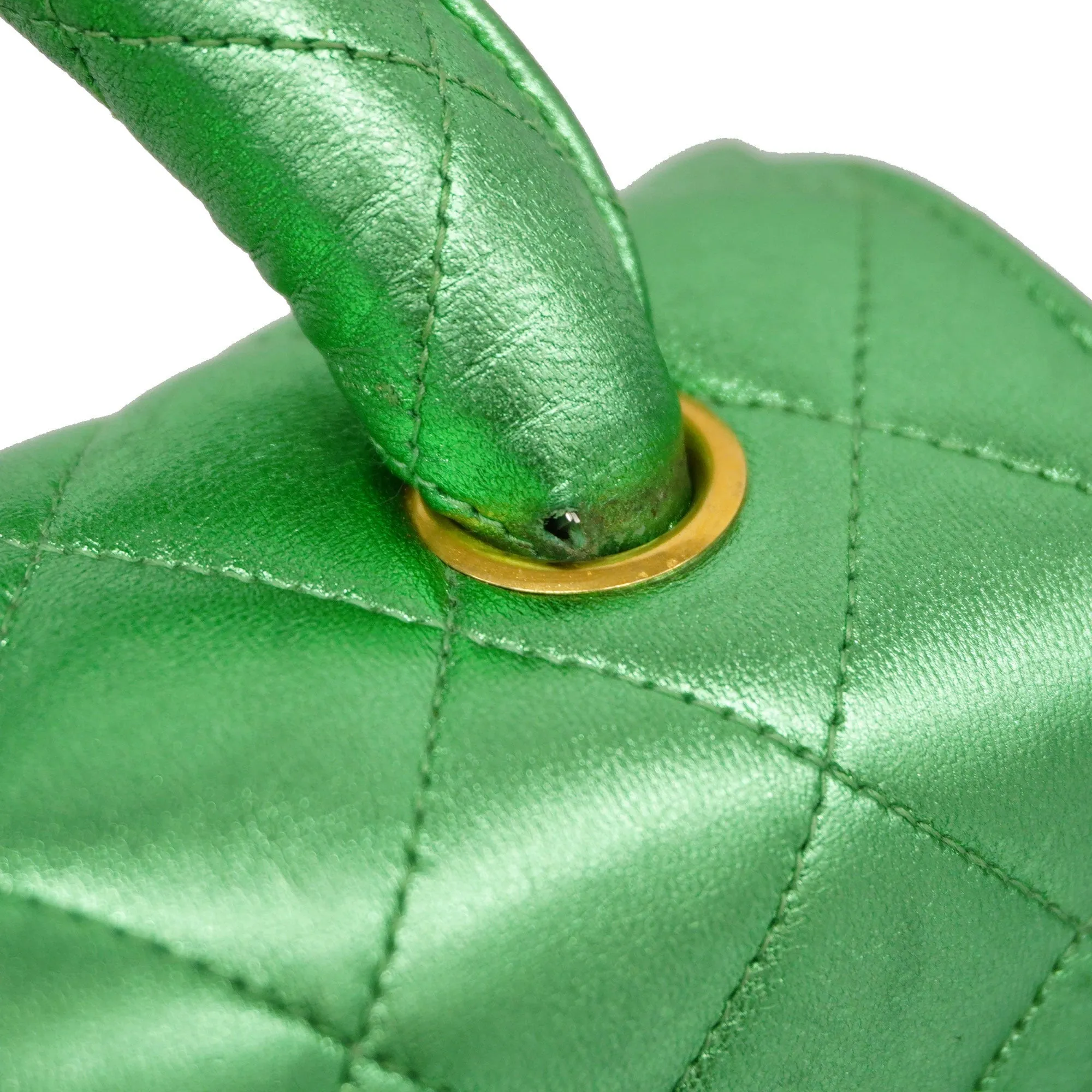 CHANEL[3ca0443] Auth  handbag Matelasse parent-child bag lambskin metallic green gold metal